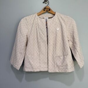 Yves Delorme Kimono blazer Jacket Womens Size M Beige Diamond Pattern Open Front